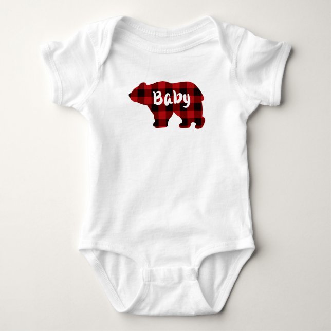 Baby Bear - red and Black plaid Bodysuit (Front)