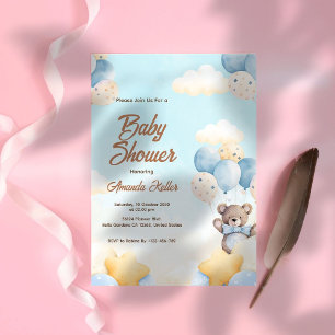 Baby Bear Sky  Ballons Cute Funny Baby Shower Invitation