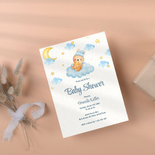 Baby Bear Sleep Star Blue Cloud Baby Shower Invitation