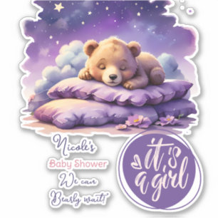 Baby Bear Sleeping Purple Galaxy Girl Baby Shower