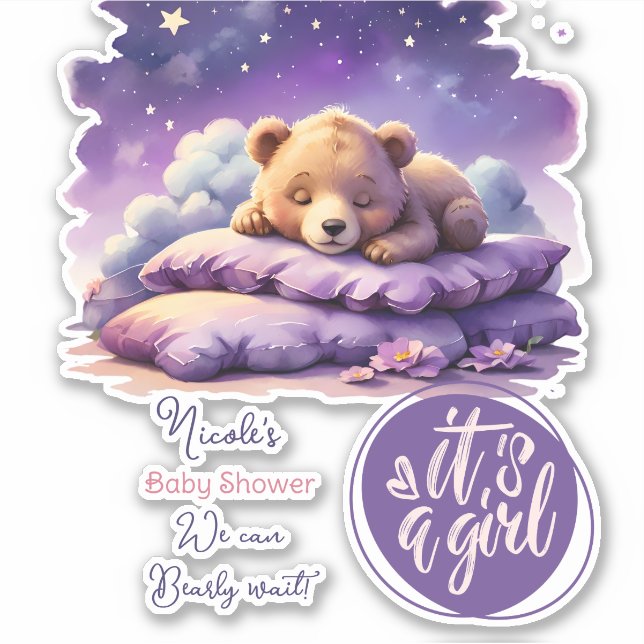 Baby Bear Sleeping Purple Galaxy Girl Baby Shower (Front)