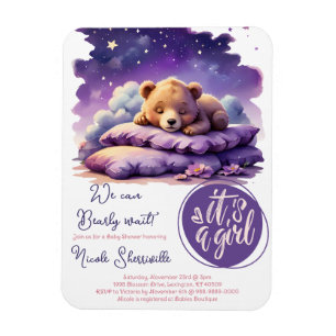 Baby Bear Sleeping Purple Galaxy Girl Baby Shower Magnet