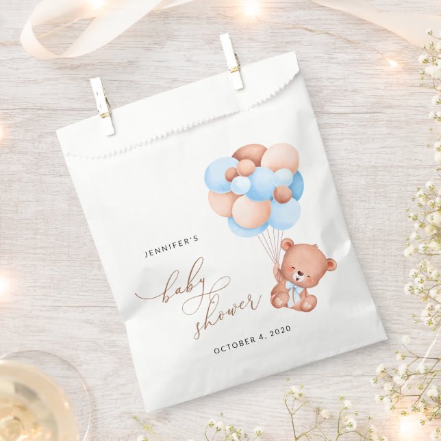 Baby Bear, Teddy Bear, Blue Balloons, Baby Shower Favour Bags (Clipped)