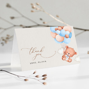 Baby Bear, Teddy Bear, Blue Balloons, Baby Shower Thank You Card