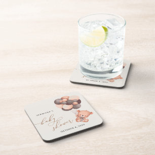 Baby Bear, Teddy Bear, Brown Balloons, Baby Shower Coaster