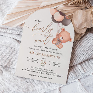 Baby Bear, Teddy Bear, Brown Balloons, Baby Shower Invitation