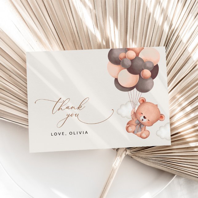 Baby Bear, Teddy Bear, Brown Balloons, Baby Shower Thank You Card (Creator Uploaded)