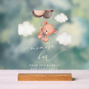 Baby Bear, Teddy Bear, Brown Balloons, Momosa Bar Acrylic Sign