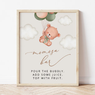 Baby Bear, Teddy Bear, Green Balloons, Momosa Bar Poster