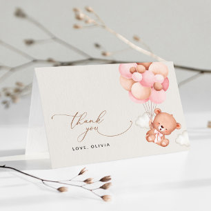 Baby Bear, Teddy Bear, Pink Balloons, Baby Shower Thank You Card