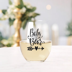 Baby Bear Tribal Calligraphy Personalised Stemless Wine Glass