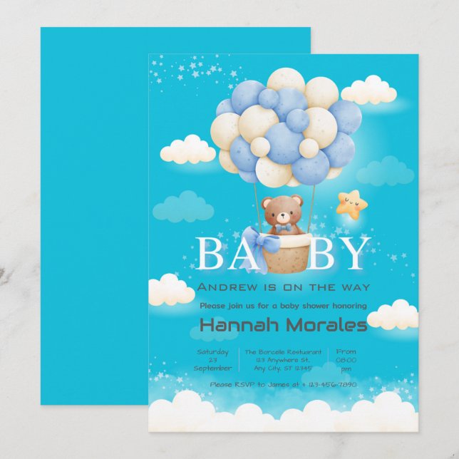 Baby Bear with Balloons Baby Shower Invitation (Front/Back)