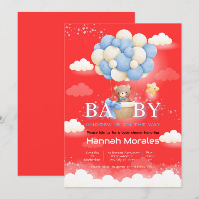 Baby Bear with Balloons Baby Shower Invitation (Front/Back)