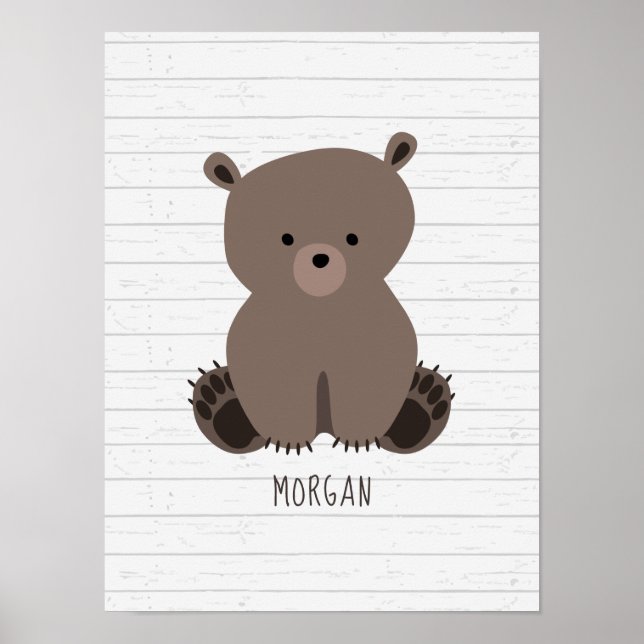 Baby Bear Wood Personalised Nursery Artwork Poster (Front)