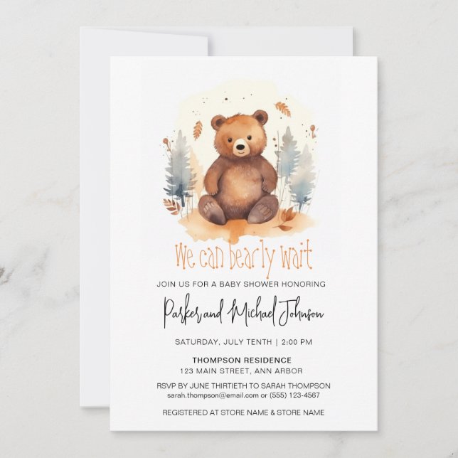 Baby Bear Woodland Animal Baby Shower Invitation (Front)