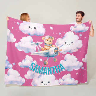 Baby Bear's Skyward Dark Pink Sherpa Blanket