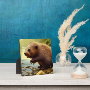 Baby Beaver Wildlife Portrait  Tabletop Plaque