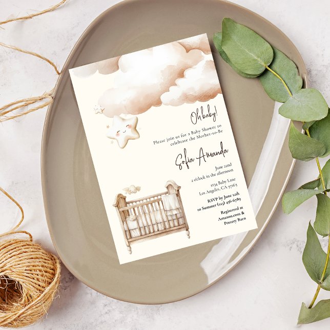Baby Bed Cute Star Boho Baby Shower Invitation (Creator Uploaded)