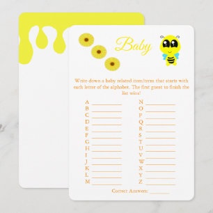 Baby Bee   ABC Baby Shower Game Card Flyer