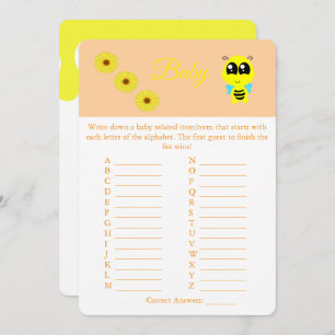 Baby Bee   ABC Baby Shower Game Card Flyer