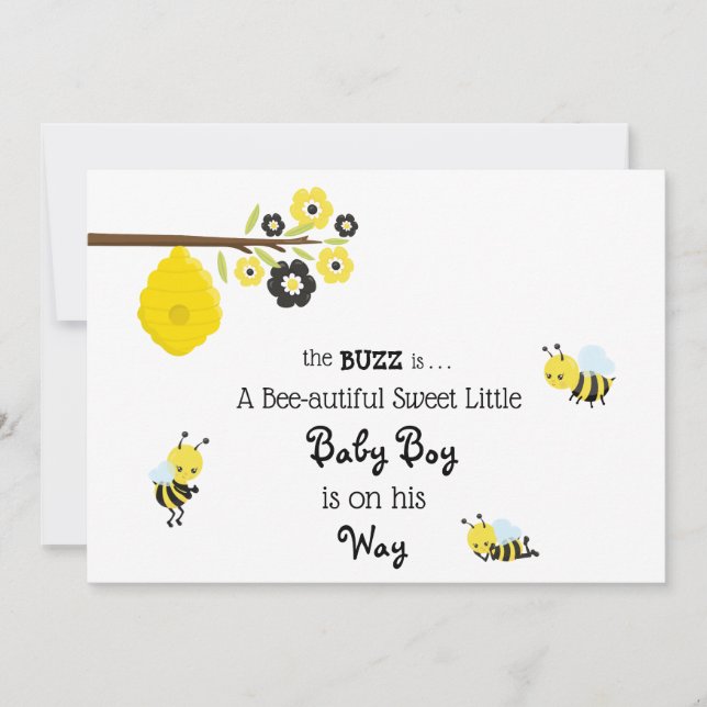 *~* Baby Bee Baby Boy Cute Shower Invitation (Front)