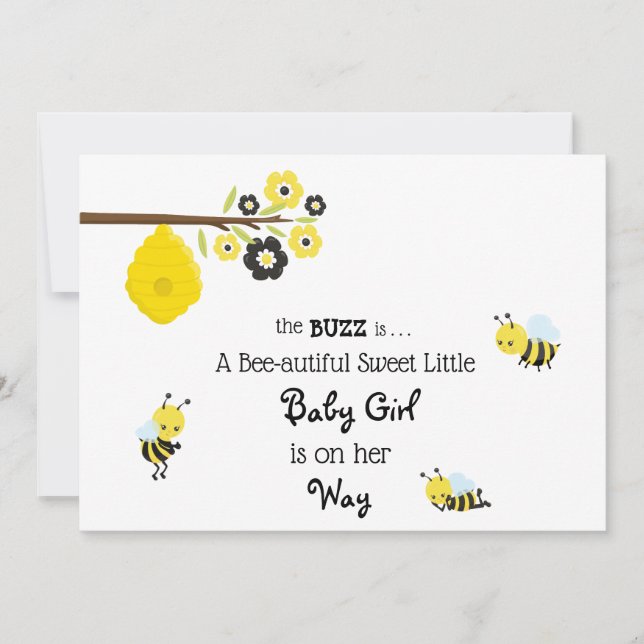 *~* Baby Bee Baby Girl Cute Shower Invitation (Front)