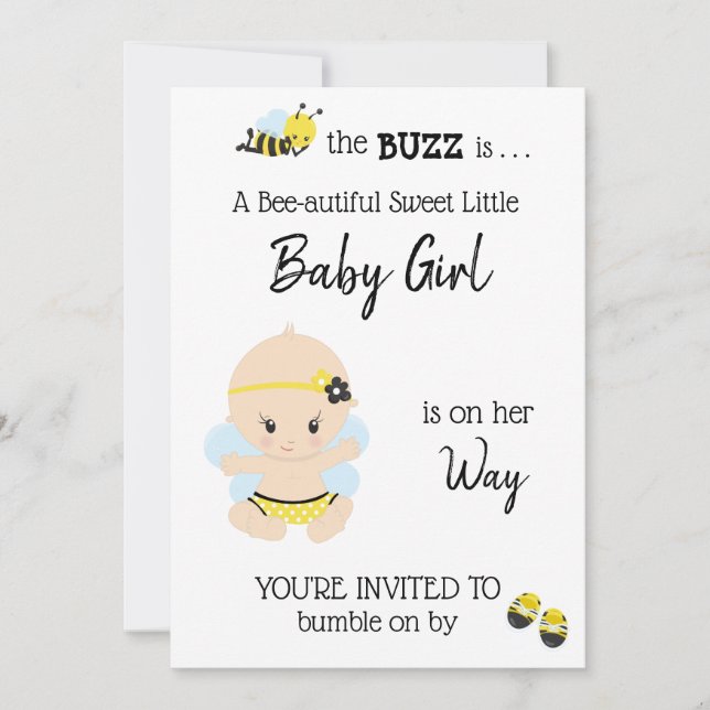 *~* Baby Bee Baby Girl Shower Invitation (Front)