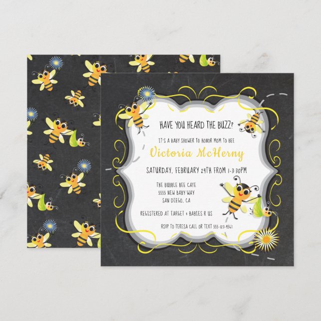 Baby Bee Baby shower Invitations (Front/Back)