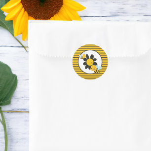 Baby Bee Baby Shower Party Stripped Classic Round Sticker