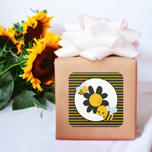 Baby Bee Baby Shower Party Stripped Square Sticker (Baby Bee Baby Shower Party Stripped Square Stickers from Ricaso)