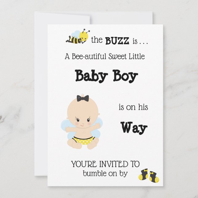 *~* Baby Bee Cute Baby Boy Shower Invitation (Front)