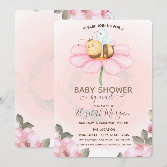 Baby Bee Floral Baby Shower  Invitation (Front/Back)