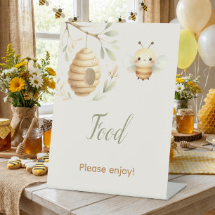 Baby Bee Food He or She Gender Reveal Party Pedestal Sign
