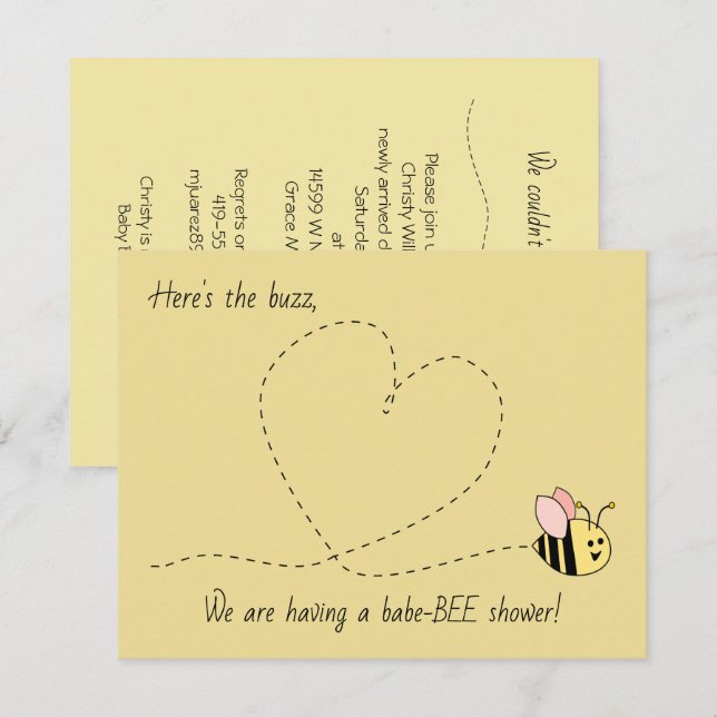 Baby Bee Girl Shower Invitation (Front/Back)