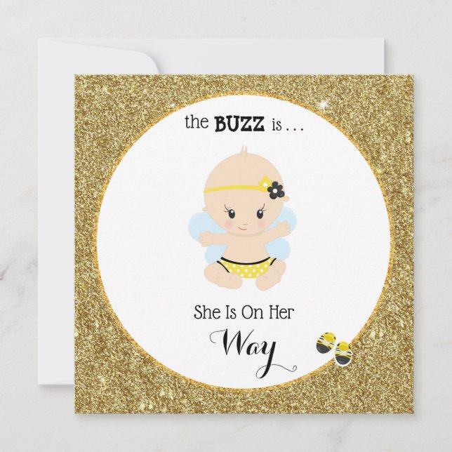 *~* Baby Bee Glitter Baby Girl Shower Invitation (Front)