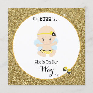 *~* Baby Bee Glitter Baby Girl Shower Invitation
