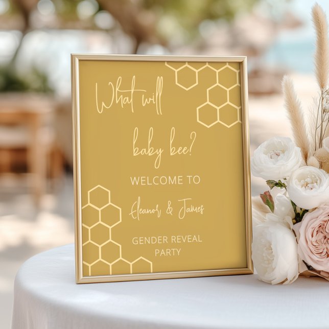 Baby Bee Honey Golden Beige Gender Reveal Welcome Poster (Creator Uploaded)