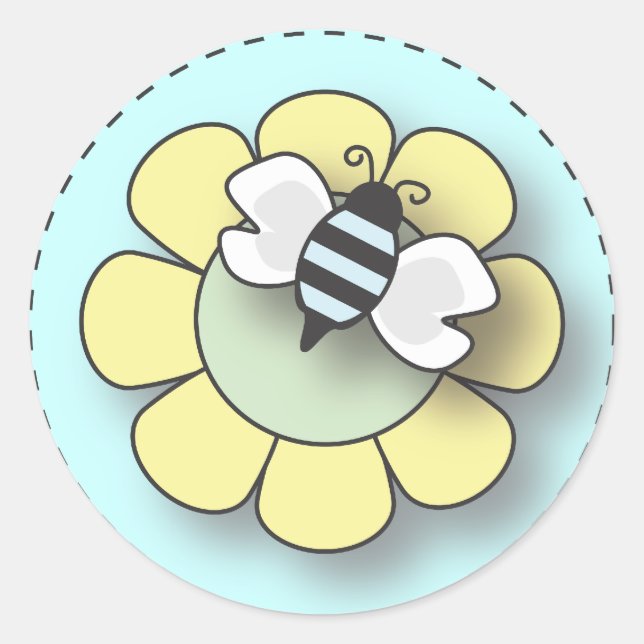 Baby Bee in Blue Classic Round Sticker (Front)