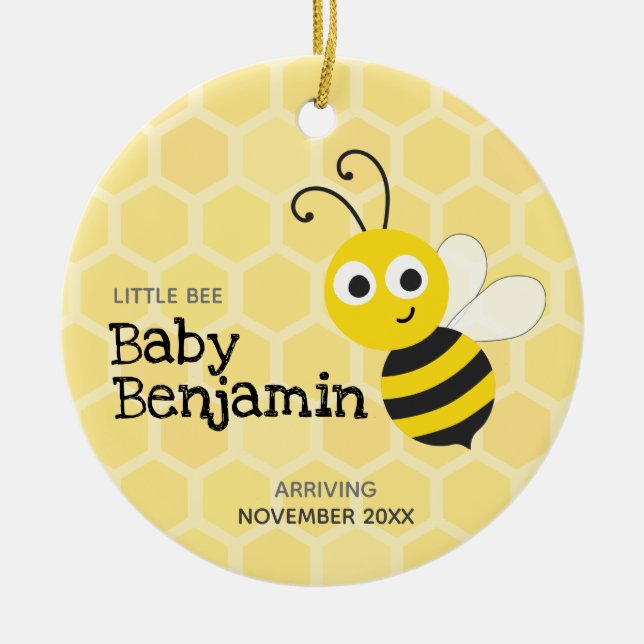Baby bee pregnancy birth announcement ceramic tree decoration (Front)