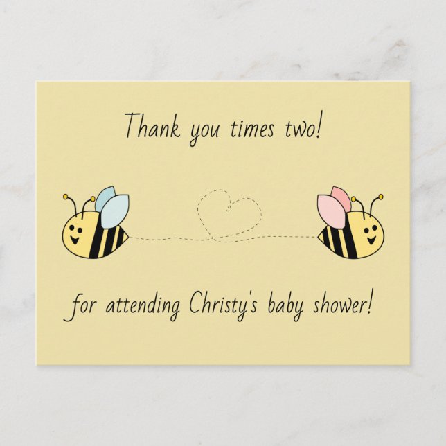 Baby Bee Twin Boy Girl Thank You Postcard (Front)