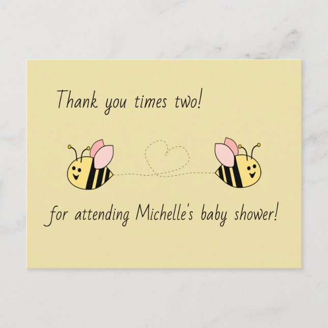 Baby Bee Twin Girls Thank You Postcard (Front)