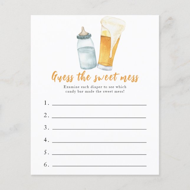 Baby beer baby shower Guess the sweet mess game (Front)