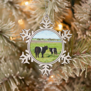 Baby Belted Galloway Cows In The Country, Snowflake Pewter Christmas Ornament