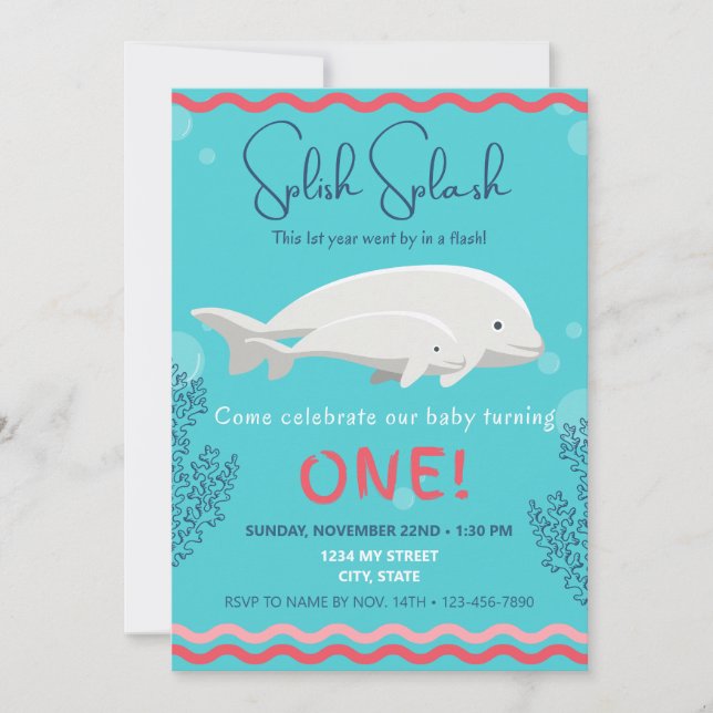Baby Beluga 1st Birthday Invitation (Front)