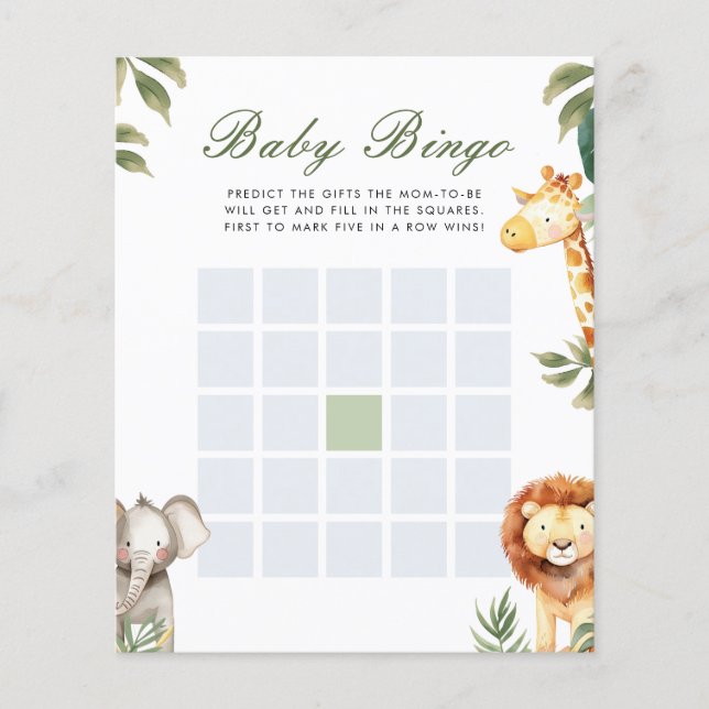Baby Bingo A Little Wild One Baby Shower Game (Front)
