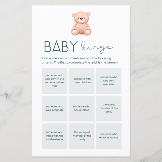 Baby Bingo | Baby Boy Shower Games (Front)