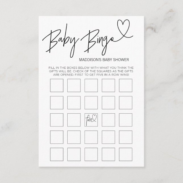 Baby Bingo Baby Shower Game Card Black and White (Front)