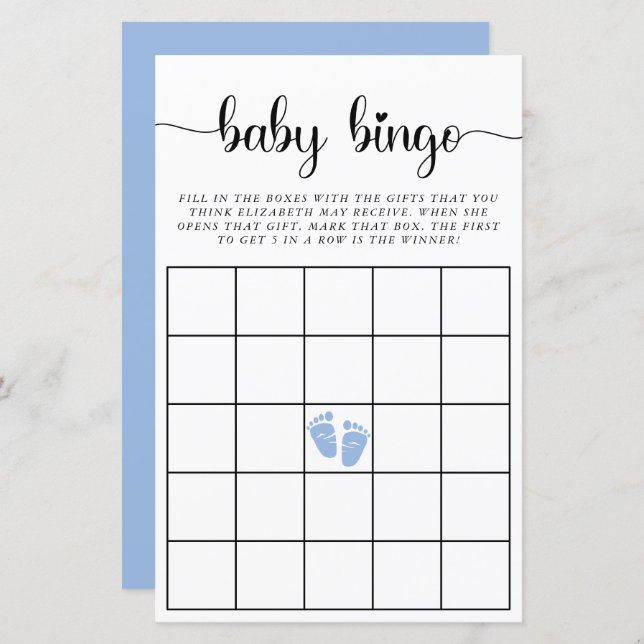 Baby Bingo Blue Baby Boy Shower Game (Front/Back)