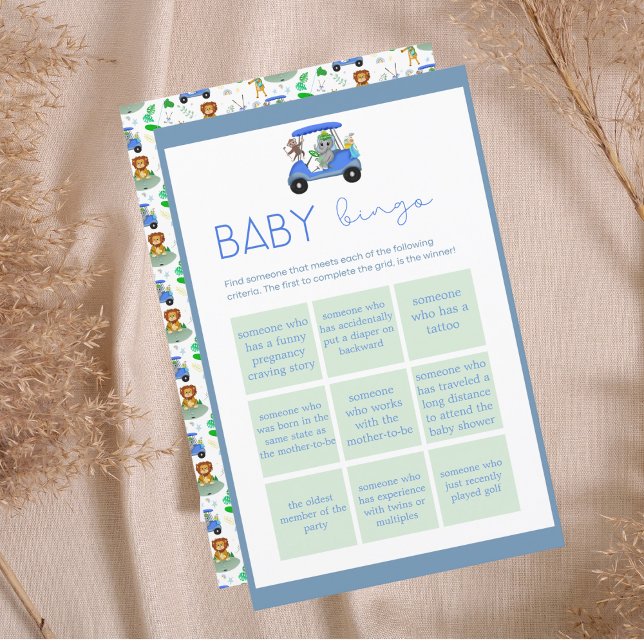 Baby Bingo  Boy Elephant & Monkey Golf Shower Game (Have fun with this Golf Themed design Baby Bingo for your Baby shower!)