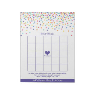 Baby Bingo Confetti Theme Baby Shower Game Notepad